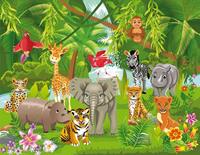Papermoon Fototapete »Kids Jungle Animals«, matt, (5 St), Vlies, 5 Bahnen, 250 x 180 cm