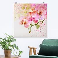 Bilderwelten Poster Blumen - Quadrat Aquarell Blumen Orchideen