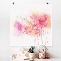 Bilderwelten Poster Blumen - Quadrat Aquarell Blumen Pfingstrosen