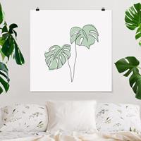 Bilderwelten Poster Blumen - Quadrat Blätter Monstera Line Art