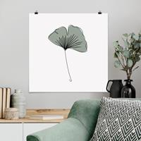 Bilderwelten Poster Blumen - Quadrat Gingko Blatt Line Art