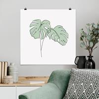 Bilderwelten Poster Blumen - Quadrat Monstera Blätter Line Art