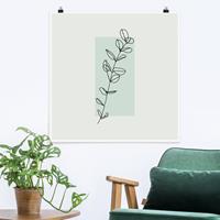 Bilderwelten Poster Blumen - Quadrat Zweig Geometrie Viereck Line Art