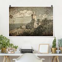 Bilderwelten Poster Leuchtturm und Palmen - Vintage Postkarte