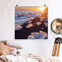 Bilderwelten Poster Strand - Quadrat Eisbrocken am Strand Island