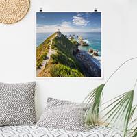 Bilderwelten Poster Strand - Quadrat Nugget Point Leuchtturm und Meer Neuseeland