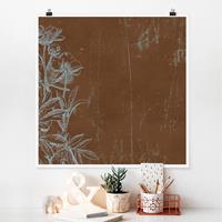 Bilderwelten Poster Blumen - Quadrat Blaue Blumenskizze