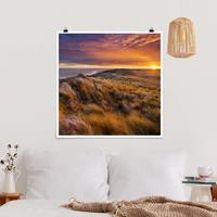 Bilderwelten Poster Strand - Quadrat Sonnenaufgang am Strand auf Sylt