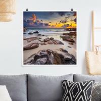 Bilderwelten Poster Strand - Quadrat Strand Sonnenaufgang in Thailand
