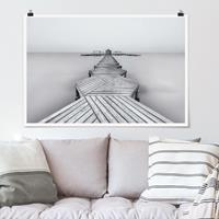 Bilderwelten Poster Natur & Landschaft - Querformat Hölzerner Pier und Schwarz-weiß