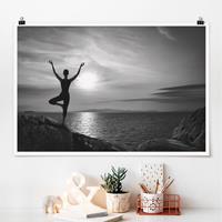 Bilderwelten Poster Natur & Landschaft - Querformat Yoga schwarz weiss