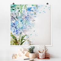 Bilderwelten Poster Blumen - Quadrat Aquarell Blumen Lilien