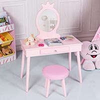 Costway Kids Vanity Schminktisch-Set Kinder Schminktisch Make-up Tisch mit Hocker und abnehmbarem Spiegel Rosa