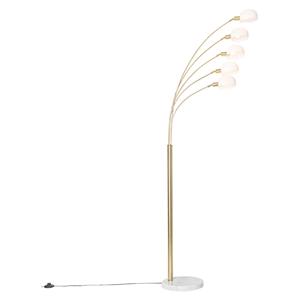 QAZQA Design Stehleuchte Messing mit Opalglas 5-flammig - Sixties Marmo