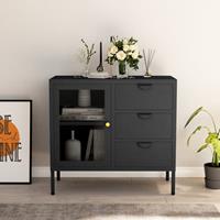 vidaXL Dressoir 75x35x70 cm staal en gehard glas antracietkleurig