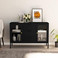 vidaXL Dressoir 105x35x70 cm staal en gehard glas zwart