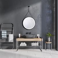 Paco Home Wandlamp Ivy LED backlight rond 50cm IP44 touch kunstleer ophang