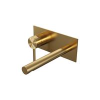 Brauer Gold Edition inbouw wastafelmengkraan met rechte uitloop en afdekplaat model A2 goud geborsteld PVD