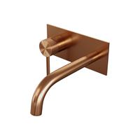 Brauer Copper Carving inbouw wastafelmengkraan met gebogen uitloop en afdekplaat model A2 koper geborsteld PVD