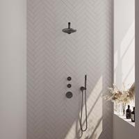 Brauer Gunmetal Edition thermostatische inbouw doucheset - geborsteld gunmetal PVD - hoofddouche 20cm - wandarm - staafhanddouche