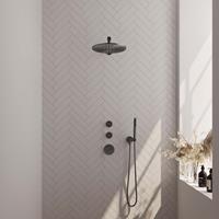 Brauer Gunmetal Edition thermostatische inbouw doucheset - geborsteld gunmetal PVD - hoofddouche 30cm - wandarm - staafhanddouche