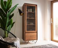 DELIFE Highboard Stonegrace 60x180 cm Akazie Braun Steinfurnier 1 Tür 2 Schubladen V-Fuß Schwarz