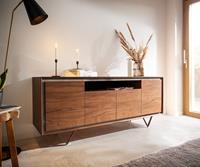 DELIFE Sideboard Stonegrace 175 cm Akazie Braun Steinfurnier 4 Türen 1 Fach V-Fuß Schwarz