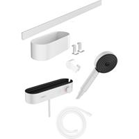 Hansgrohe Wallstoris set met thermostaat, handdoucheset, korf en wisser, mat wit