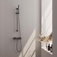 Brauer Gunmetal Carving opbouw douche thermostaatkraan SET 01 met glijstang en staaf handdouche en doucheslang gunmetal geborsteld PVD