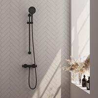 Brauer Black Carving opbouw douche thermostaatkraan SET 02 met glijstang en 3-standen handdouche en doucheslang mat zwart