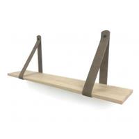Wood Brothers Eiken 18mm wandplank recht 90 x 30 cm inclusief leren riemen bruin