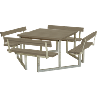 Trendyard Picknicktafel Vierkant Twist Grijs Bruin 4 Rugleuningen