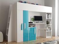 Mobistoxx Samengesteld bed PARADISIO 90x200 cm wit/hoogglans blauw met ladder aan de linkerzijde