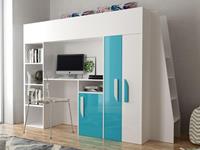 Mobistoxx Samengesteld bed PARADISIO 90x200 cm wit/hoogglans blauw met ladder aan de rechterzijde