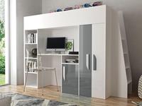 Mobistoxx Samengesteld bed PARADISIO 90x200 cm wit/hoogglans grijs met ladder aan de rechterzijde