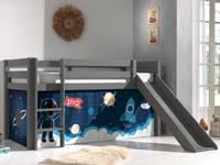 Mobistoxx Bed ALIZE met glijbaan 90x200 cm grijs pijnboom tent Astro II