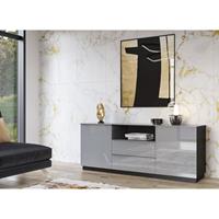 LOMADOX Sideboard grau Wohnzimmer HOOVER-83 modern mit Glasfronten und schwarzem Korpus, B/H/T: ca. 180/71/48 cm