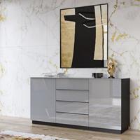 LOMADOX Sideboard modern grau HOOVER-83 mit Glasfronten und Korpus in schwarz, B/H/T: ca. 160/80/48 cm