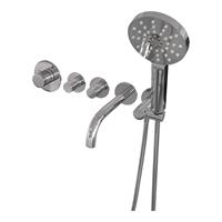 Brauer Chrome Carving thermostatische inbouw badkraan SET 02 met uitloop en 3-standen handdouche en doucheslang en wandaansluitbocht chroom