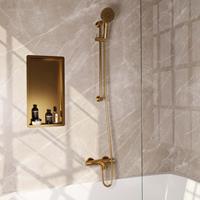 Brauer Gold Carving opbouw baddouche thermostaatkraan SET 02 met glijstang en 3-standen handdouche en doucheslang goud geborsteld PVD