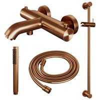 Brauer Copper Edition badthermostaat met badset en glijstang - staafhanddouche - geborsteld koper PVD