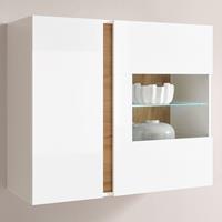 LOMADOX Hängeschrank Hängevitrine mit LED-Beleuchtung CELLE-61 in weiß Glanz und Grandson Oak Eiche Nb., B/H/T ca. 97/83/40 cm