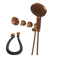 Brauer Copper Carving thermostatische inbouw badkraan SET 02 met badvulcombinatie en 3-standen handdouche en doucheslang en wandaansluitbocht koper geborsteld PVD