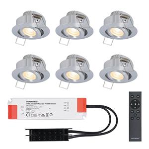 HOFTRONIC™ Sienna - 6x inbouwspots veranda - Dimbaar LED - Complete set met afstandsbediening - Kantelbaar - Plug & Play - 12 Volt 3 watt - 2700K 200 lumen - IP44 - RVS