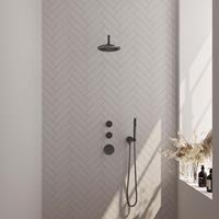 Brauer Gunmetal Edition thermostatische inbouw doucheset - hoofddouche 20cm - wandarm gebogen - staafhanddouche - geborsteld gunmetal PVD