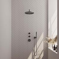 Brauer Gunmetal Edition thermostatische inbouw doucheset - hoofddouche 30cm - wandarm gebogen - staafhanddouche - geborsteld gunmetal PVD