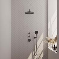 Brauer Gunmetal Edition thermostatische inbouw doucheset - hoofddouche 30cm - wandarm gebogen - ronde handdouche - geborsteld gunmetal PVD