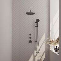 Brauer Gunmetal Edition thermostatische inbouw doucheset - hoofddouche 30cm - wandarm gebogen - ronde handdouche - met glijstang - geborsteld gunmetal PVD