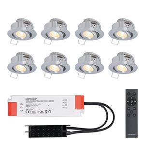 HOFTRONIC™ Sienna - 8x inbouwspots veranda - Dimbaar LED - Complete set met afstandsbediening - Kantelbaar - Plug & Play - 12 Volt 3 watt - 2700K 200 lumen - IP44 - RVS