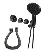 Brauer Gunmetal Carving thermostatische inbouw badkraan SET 02 met badvulcombinatie en 3-standen handdouche en doucheslang en wandaansluitbocht gunmetal geborsteld PVD